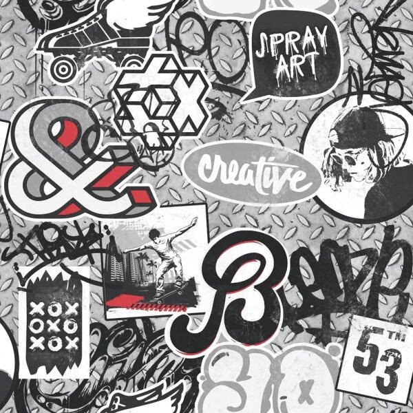 Papel de Parede Grafite Teens + Cola Para Aplicação - Coleção Free Style - FL15810 - 1