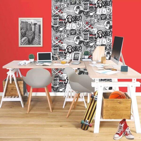 Papel de Parede Grafite Teens + Cola Para Aplicação - Coleção Free Style - FL15810 - 2