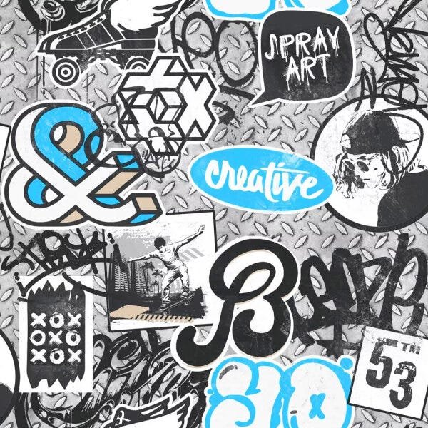 Papel de Parede Grafite Teens + Cola Para Aplicação - Coleção Free Style - FL15811 - 1