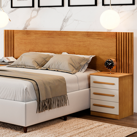 Cabeceira Extensível Ímola com 6 Gavetas Cinamomo/off White - Panorama Móveis