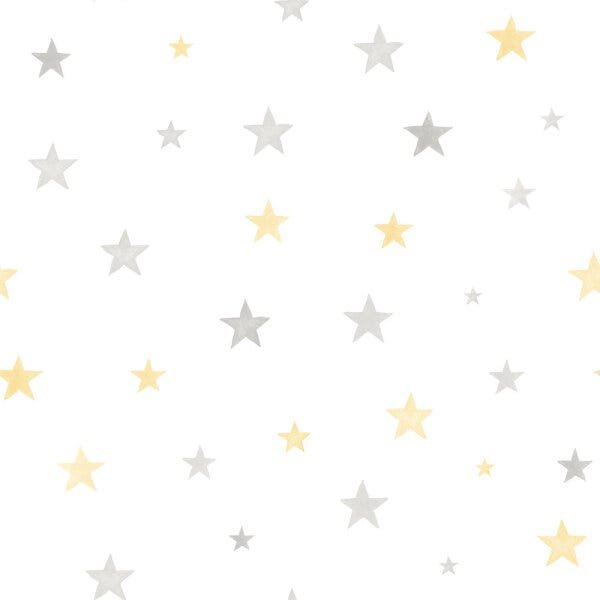 Papel de Parede Estrela Cinza e Amarelo - Little Ones 54224 - Vinílico Lavável - Mais Cola - 2