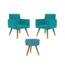 Ver imagem 1 de Kit 02 Poltronas Decorativas + Puff Decorativo Redondo Sala Cor:azul Turquesa
