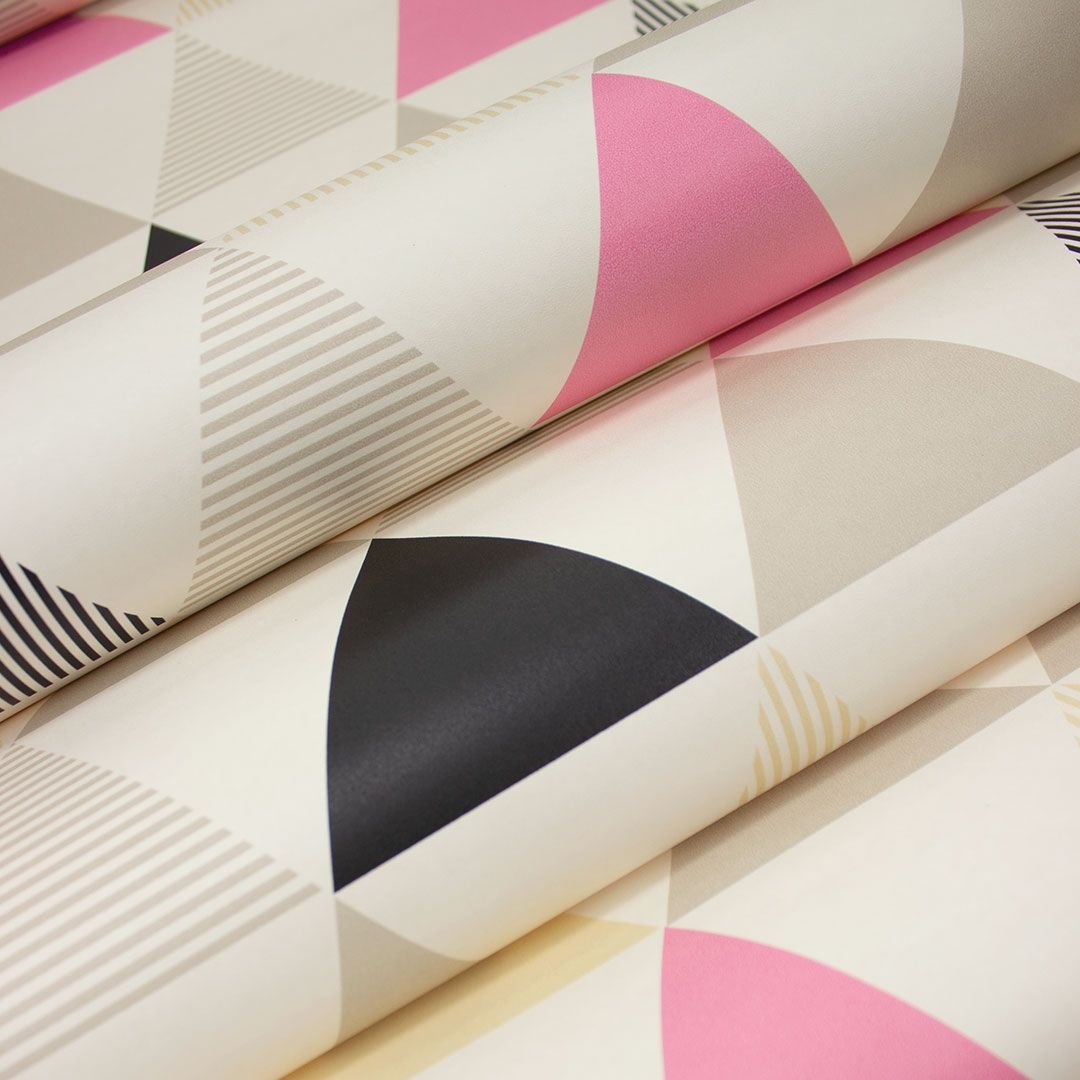 Papel de Parede Triângulos Rosa e Cinza Vinilico Lavável+ Cola para Aplicação - 5