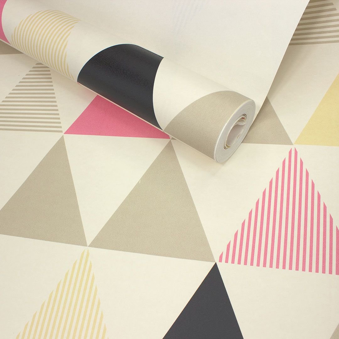 Papel de Parede Triângulos Rosa e Cinza Vinilico Lavável+ Cola para Aplicação - 4