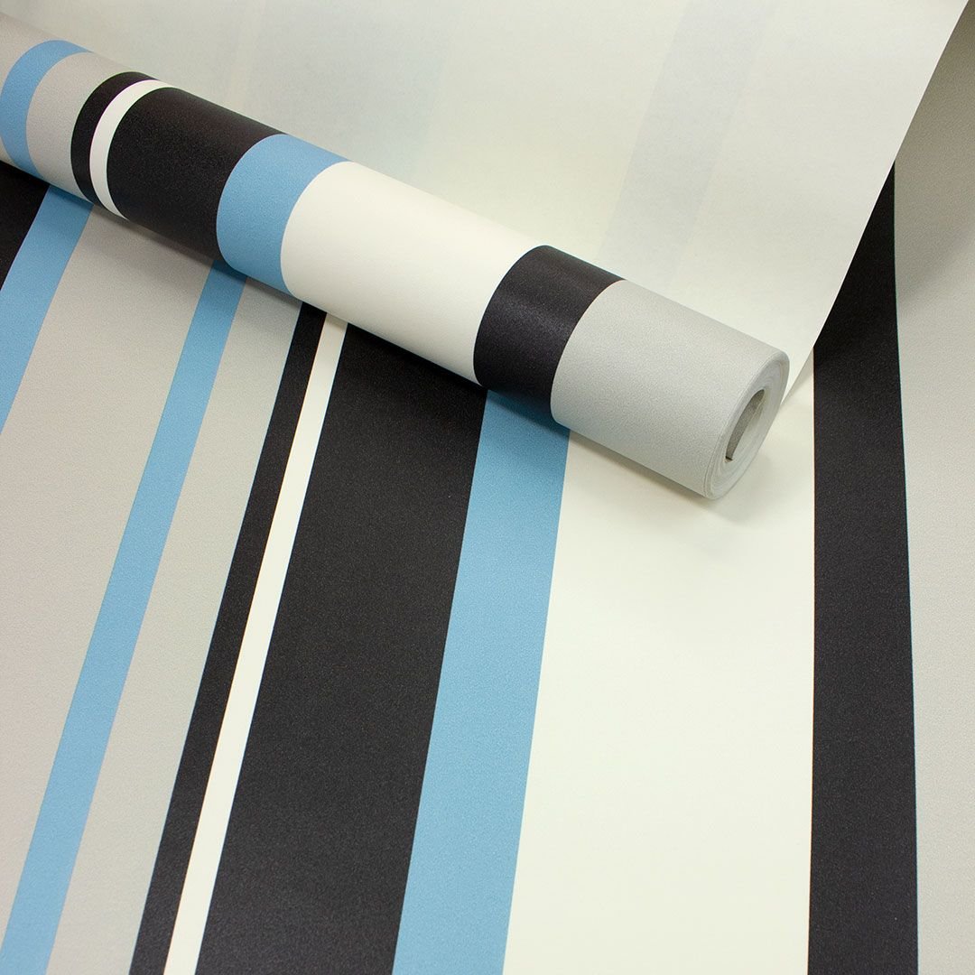 Papel de Parede Listrado Azul e Cinza Vinilico Lavável+ Cola para Aplicação - 4