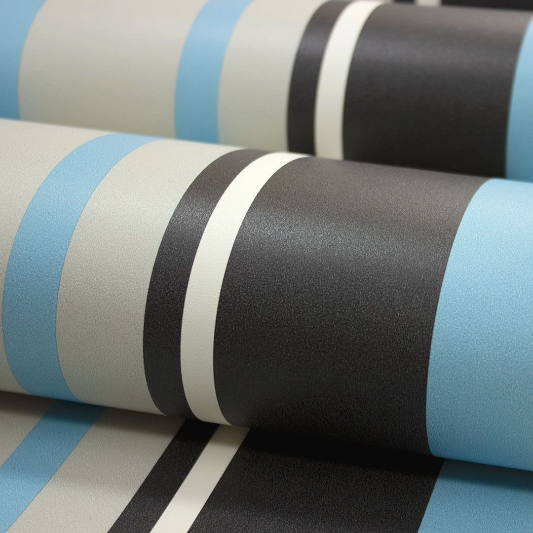 Papel de Parede Listrado Azul e Cinza Vinilico Lavável+ Cola para Aplicação - 5