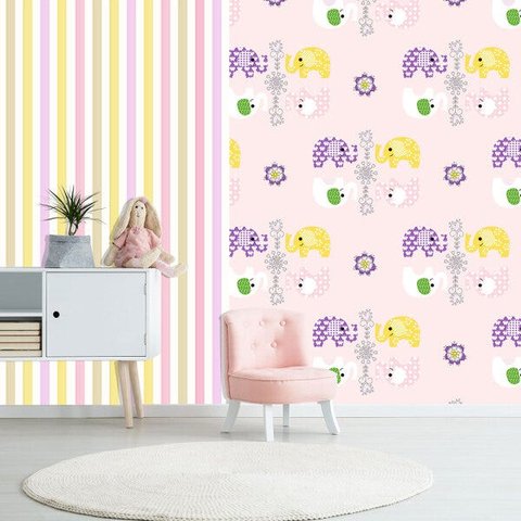 Papel de Parede Infantil Estampado Elefantinho Rosa Vinilico Lavável+ Cola para Aplicação