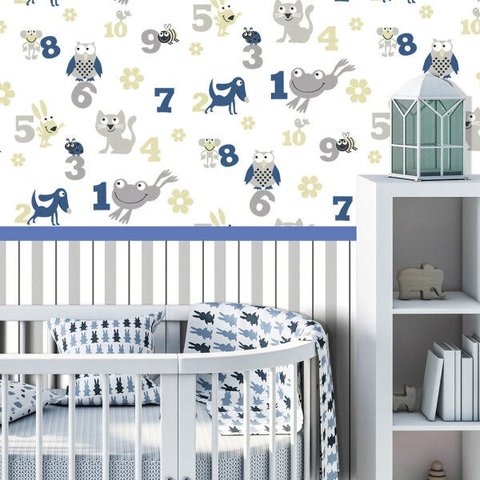 Papel de Parede Infantil Estampado Bichinhos com Cola Inclusa