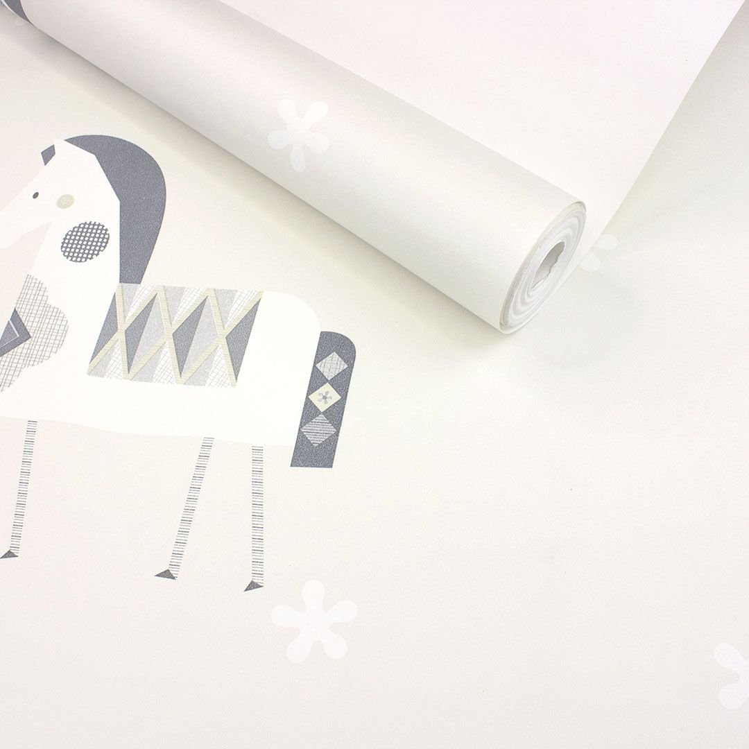 Papel de Parede Infantil Cavalinho Cinza Vinilico Lavável+ Cola - 3