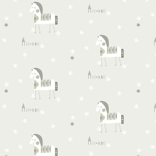 Papel de Parede Infantil Cavalinho Cinza Vinilico Lavável+ Cola - 2