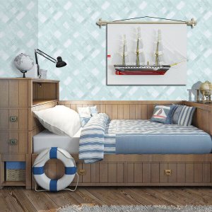 Papel de Parede Quarto Infantil Xadrez Azul Vinilico Lavável+ Cola para Aplicação