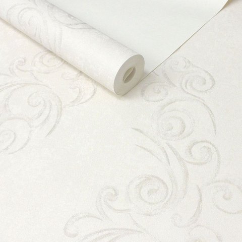 Papel de Parede Arabesco Off-white Leve Glitter Vinilico Lavável+ Cola para Aplicação