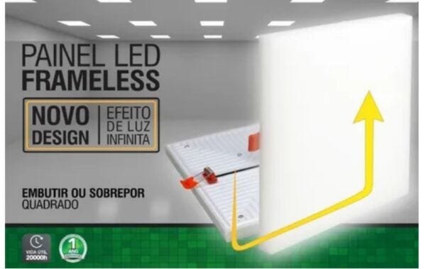 Painel De Led Frameless 32w quadrado 2 em 1 (embutir/sobrepor na mesma peça) 3000K Bivolt Luz - 4