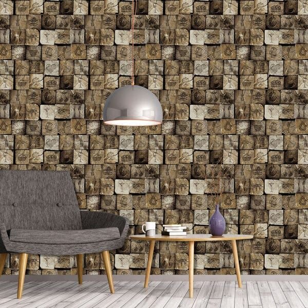 Papel de Parede Blocos de Madeira Marrom - Imperio Coleção Trinity - 190416 - 2