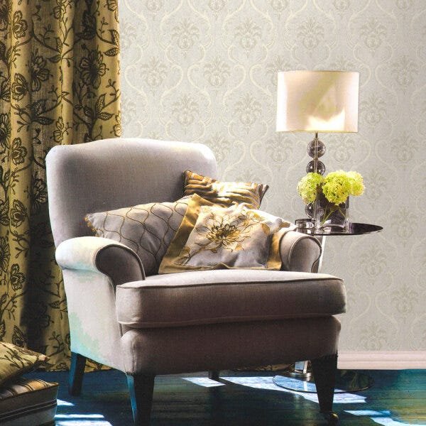 Papel de Parede Adamascado Arabesco Off-White com Brilho - Imperio Coleção Trinity - 190423 - 2
