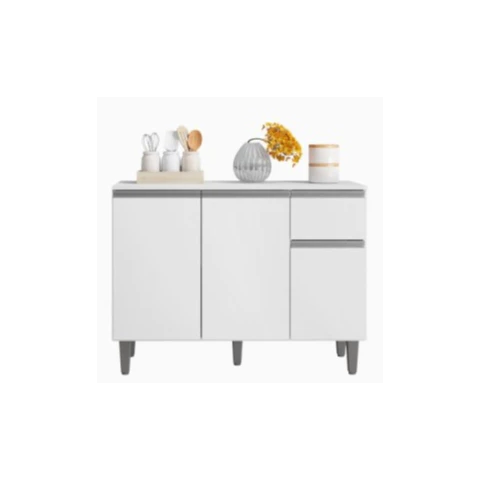 Balcão Organizador Vanessa com Tampo 105cm Branco - Ajl Moveis