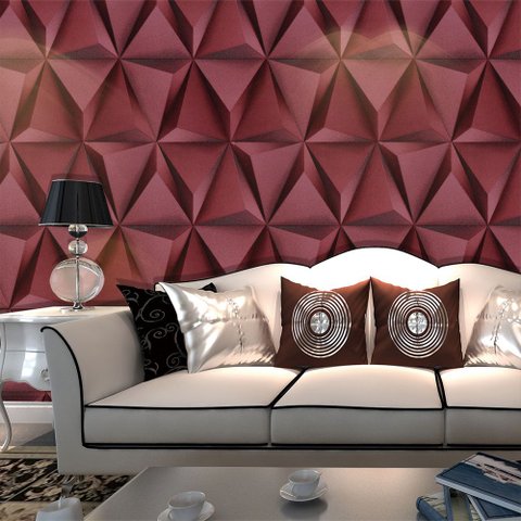 Papel de Parede 3d Geométrico Vermelho Vinilico Lavável+ Cola para Aplicação