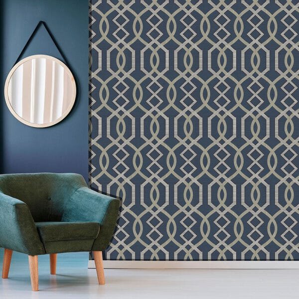 Papel de Parede Grade Azul Acinzentado e Prata - Império Lord II - 7265 - 2