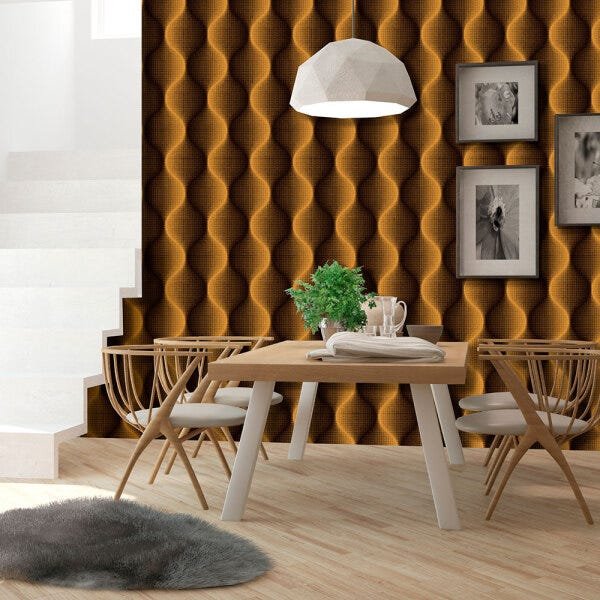 Papel de Parede 3d Ondulado Marrom Alaranjado Vinilico Lavável+ Cola para Aplicação - 1