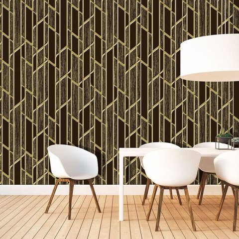 Papel de Parede Geométrico Marrom Escuro e Bege Vinilico Lavável+ Cola para Aplicação