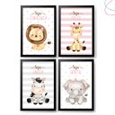 Ver imagem 2 de Kit 4 Quadros Decorativos Moldura e Vidro - Safari Menina:branca