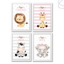 Ver imagem 1 de Kit 4 Quadros Decorativos Moldura e Vidro - Safari Menina:branca