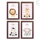 Ver imagem 3 de Kit 4 Quadros Decorativos Moldura e Vidro - Safari Menina:branca