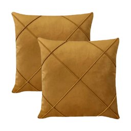 Kit 2 Capas para Almofada Drapeada em Veludo Quadrada 60x60 Mostarda - 1