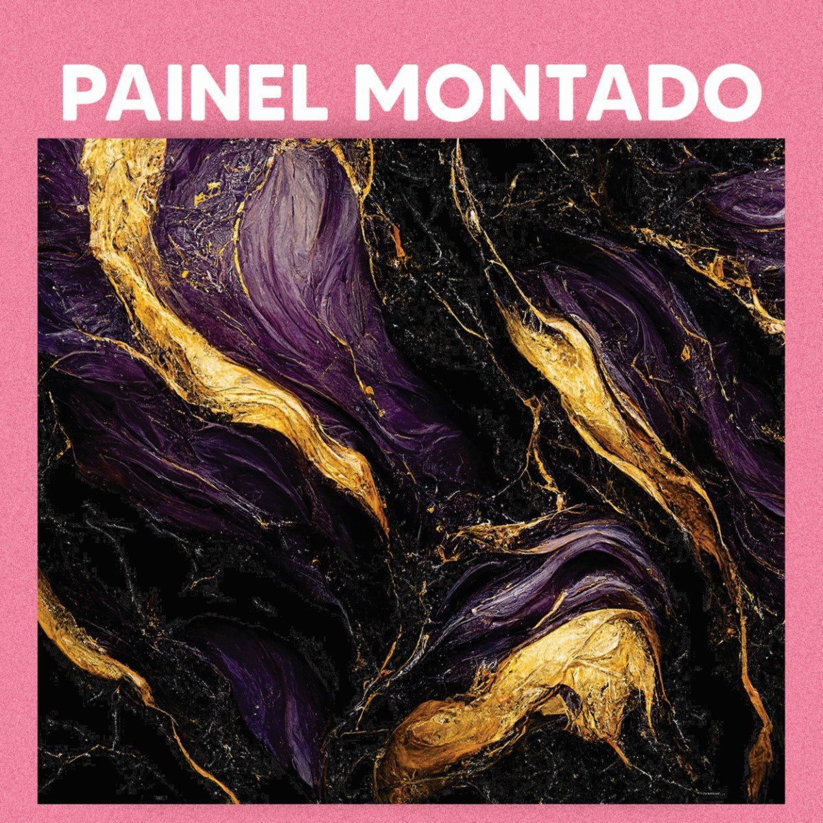 Papel de Parede Painel 3D Mármore Roxo Ouro Preto Revestimento 2,5M Pedra Requinte Auto Colante - 3