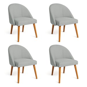 Kit 04 Cadeiras Poltrona de Jantar Luna Suede Cinza Pés Palito Castanho - Pallazio