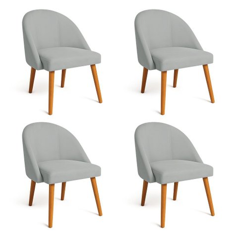 Kit 04 Cadeiras Poltrona de Jantar Luna Suede Cinza Pés Palito Castanho - Pallazio