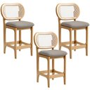 Ver imagem 1 de Kit 3 Banquetas Baixa Bar Cozinha Sala de Jantar Betta L02 Mel Tela Linho Bege - Lyam Decor