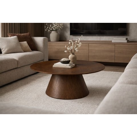 Mesa de Centro em Lâmina Natural 90cm Design Contemporâneo Desirée Oona Design Castanho