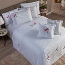 Ver imagem 2 de Kit Cobre Leito Casal Queen Size Matelado 3 Peças Bordado Libélula Branco