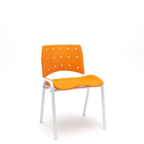 Cadeira Fixa Ergoplax Estr. Branca Ass. Enc. Laranja Plaxmetal