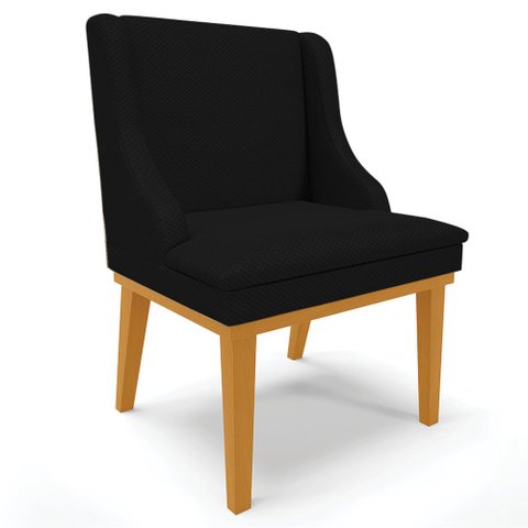 Cadeira Decorativa Sala de Jantar Base Fixa de Madeira Firenze Veludo Luxo Preto/Castanho G19 - Gran