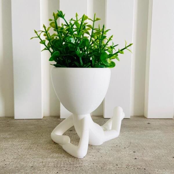 Vaso corpinho deitado com plantinha artificial Branco - 3