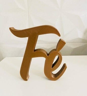 Palavra Fé impressão 3D Marron - 2