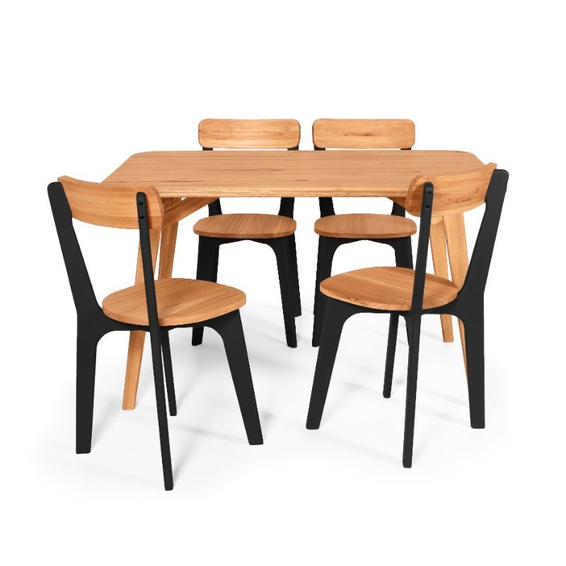 Conjunto de Jantar Mesa Retangular com 4 Cadeiras em Madeira Natural - Preto e Vermelho Preto