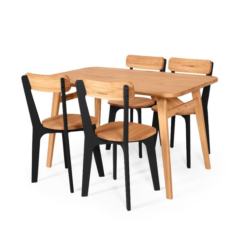 Conjunto de Jantar Mesa Retangular com 4 Cadeiras em Madeira Natural - Preto e Vermelho Preto - 2