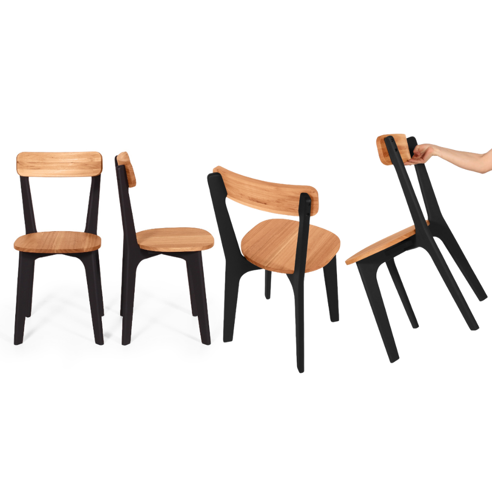 Conjunto de Jantar Mesa Retangular com 4 Cadeiras em Madeira Natural - Preto e Vermelho Preto - 3