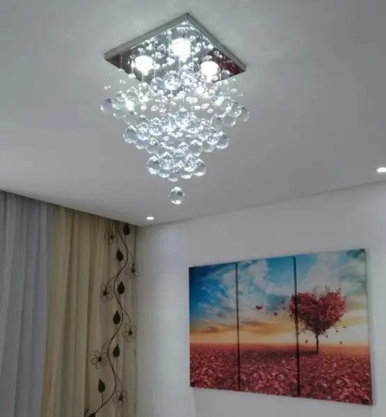 Lustre de Cristal para Quarto, Hall, Sala ,Base de Inox Polido 30x30cm, com 30cm de Altura