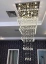 Ver imagem 1 de LUSTRE DE CRISTAL COM 1,5 M DE ALTURA,BASE INOX 70X70CM ,PARA PÉ DIREITO DUPLO,VÃO DE ESCADA