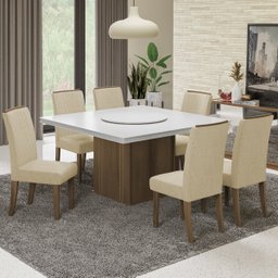 Conjunto De Mesa Sala de Jantar Com Tampo Giratório Amesterdã 1,36m 6 Cadeiras Grécia Cedro/Off/ - 2