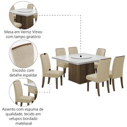 Conjunto De Mesa Sala de Jantar Com Tampo Giratório Amesterdã 1,36m 6 Cadeiras Grécia Cedro/Off/ - 5