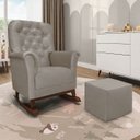 Ver imagem 1 de Poltrona de Amamentação Balanço Madeira e Puff Angelin Suede Cinza Escuro P02 - D’Rossi