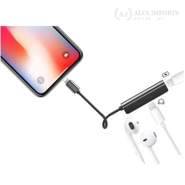 Adaptador iPhone 2x1 Lightning Carregador Audio E Microfone - 4