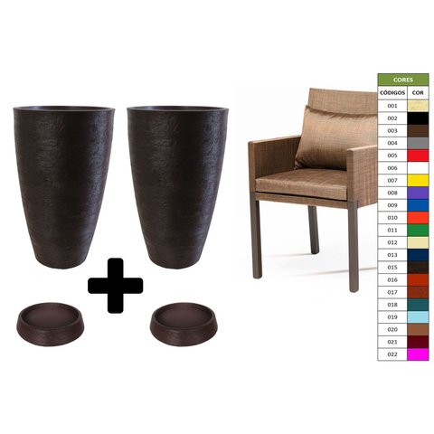 Kit 2 Vaso Planta + Prato 65x40 Oval Moderno Polietileno BGPLASTICOS CINZA CIMENTO 004