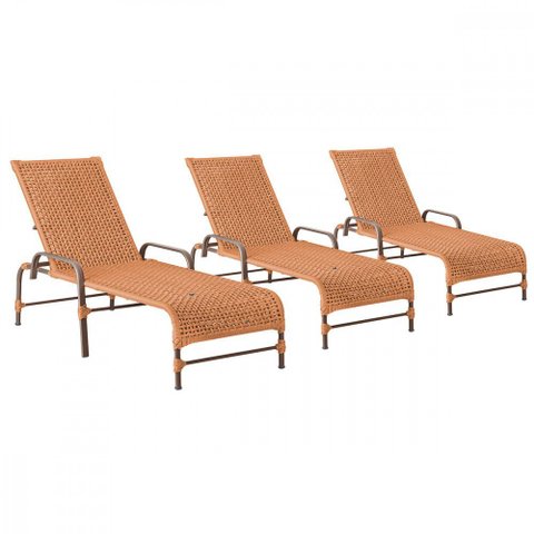 3 Espreguiçadeiras Reclinavel Catar Marrom Corda Nautica Trama Original