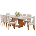Ver imagem 2 de Conjunto de Sala de Jantar 8 Lugares Retangular Tampo em Vidro e MDF Renova Yescasa Bege/Mel/Off White